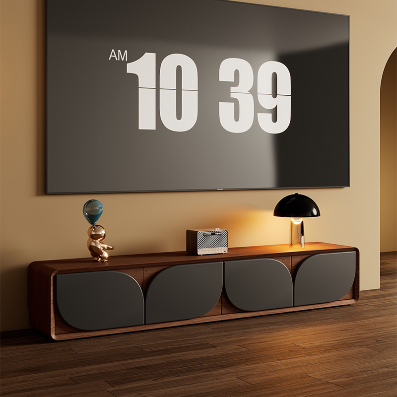 法式全实木电视柜客厅家用简约现代纯实木落地茶几电视机柜胡桃木