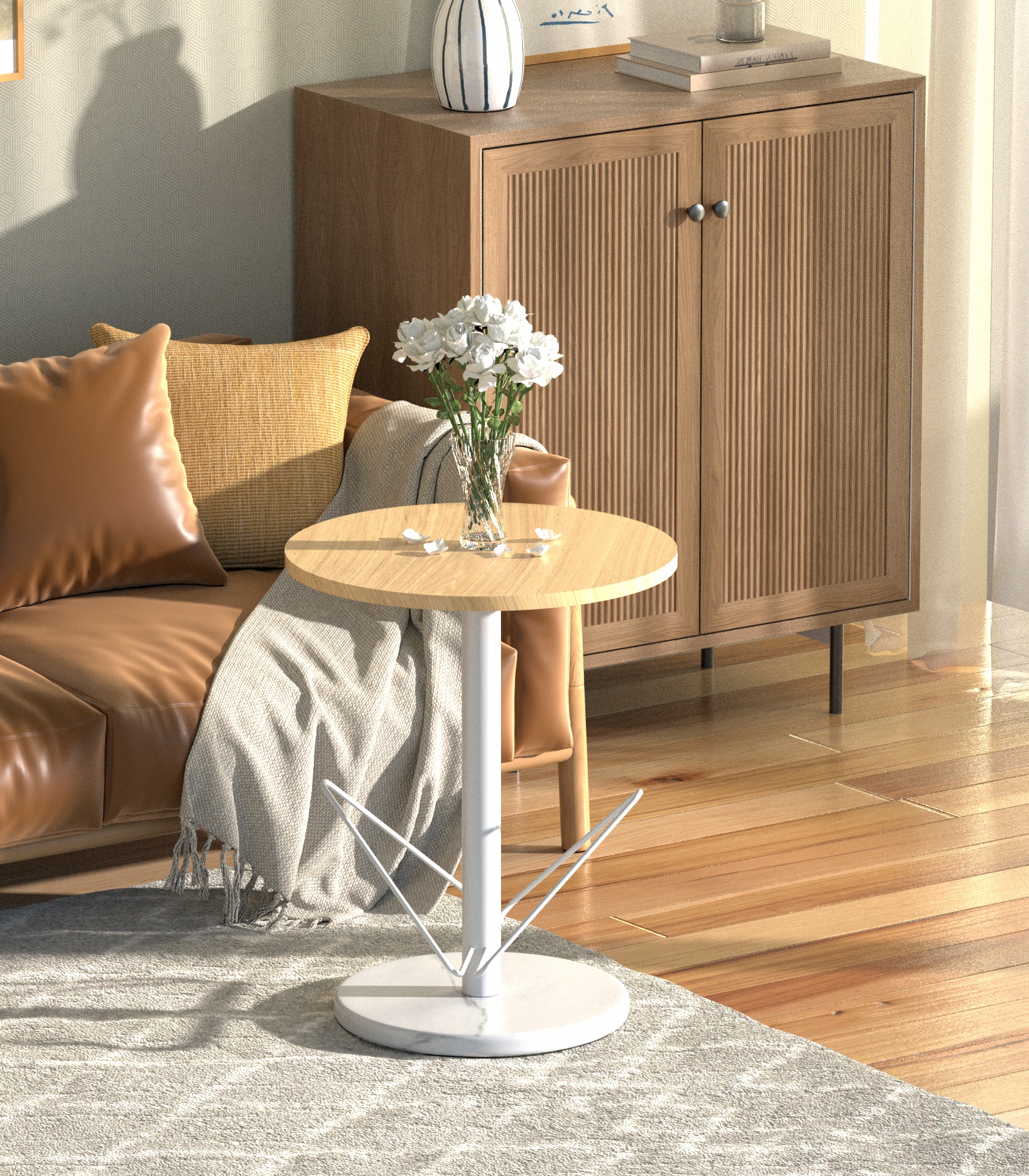 可好家具简约原木纹面大理石底座