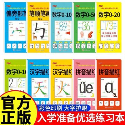 儿童幼儿园入门中大班幼小衔接每日一日一练汉字拼音数字描红1到10练字帖笔画偏旁笔顺专项练习本写字本点阵控笔训练神器2岁3岁5岁