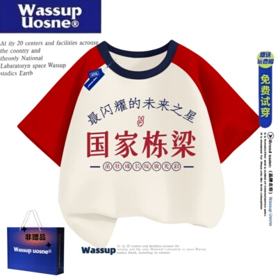 WASSUP联名国家栋梁童装男女童纯棉短袖T恤夏装上衣2025新款姐弟