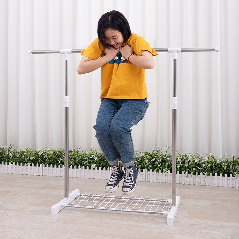 不锈钢单杆简易落地晾衣架室内衣服挂架卧室家用衣杆小晒阳台架子