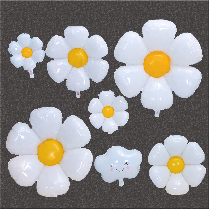 白色笑脸雏菊鸡蛋花铝膜气球