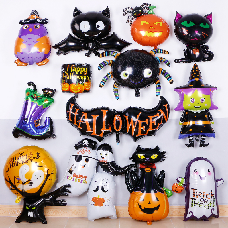 万圣节商场布置蝙蝠蜘蛛铝膜气球