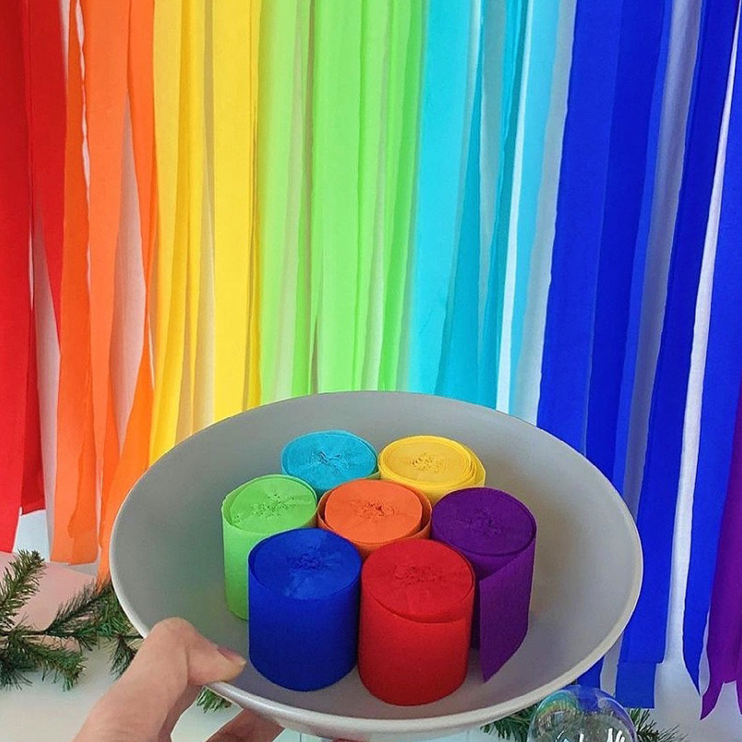 ins彩色流苏皱纹纸拉花卷纸飘带儿童生日派对背景墙装饰教室布置