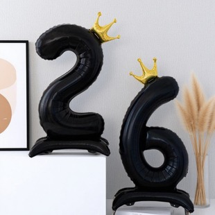 40寸带底座大号黑色皇冠铝膜数字气球男女孩周岁派对场景布置装饰