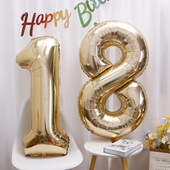 白金色成长礼18岁数字铝膜气球浅金生日装 饰派对场景布置拍照道具