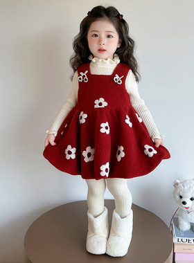 英国KABEI TREE女童红色连衣裙冬春秋季公主风新年过年加绒裙子