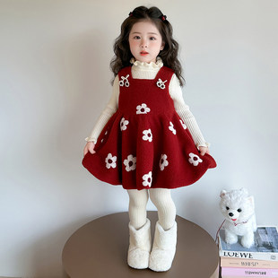 英国KABEI TREE女童红色连衣裙冬春秋季公主风新年过年加绒裙子