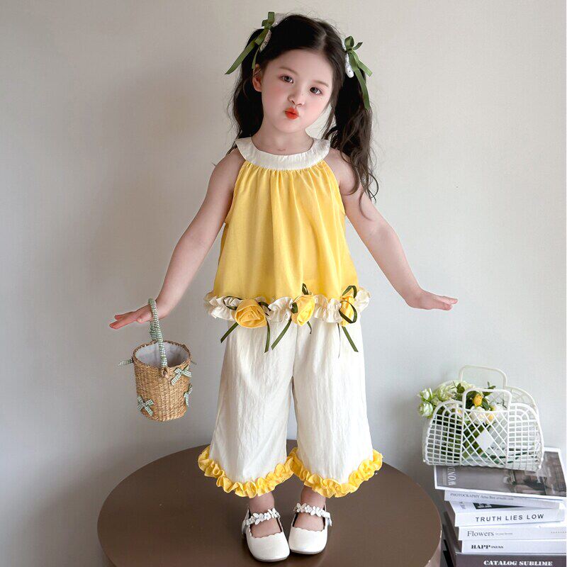 英国KABEI TREE女童套装夏季2026新款洋气时髦郁金香吊带阔腿裤