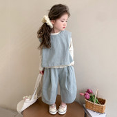 TREE女童套装 春秋季 2026新款 英国KABEI 时髦洋气宽松阔腿裤 三件套