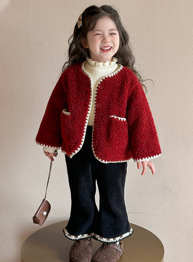 英国KABEI TREE拜年服女童套装红色喜庆过年服加厚冬季时髦潮流