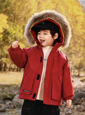 英国KABEI TREE棉服男童儿童红色外套冬季加绒加厚宝宝棉袄派克服