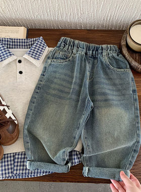 英国KABEI TREE儿童牛仔裤春秋季新款男女童直筒复古洋气休闲裤潮