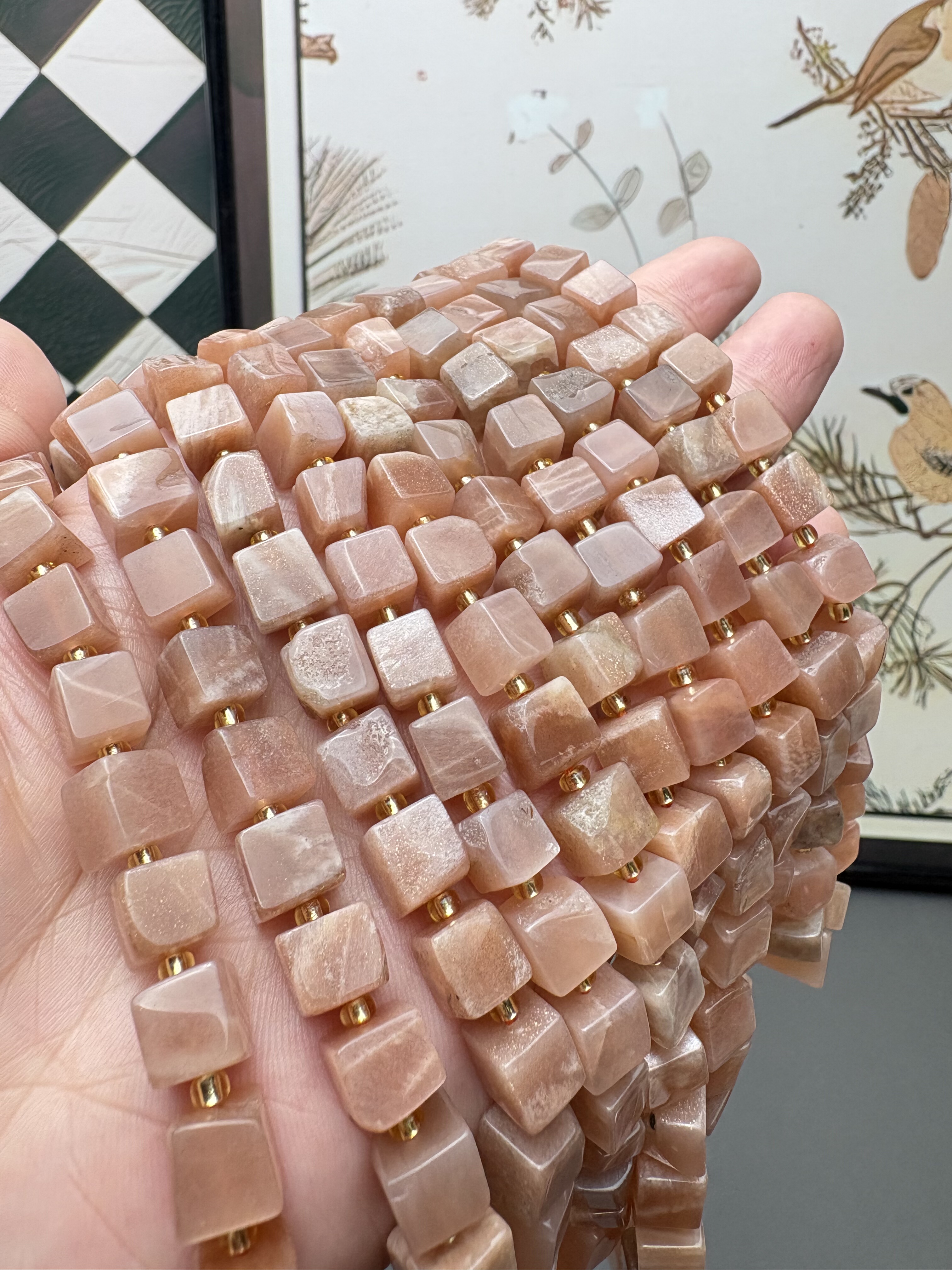 天然外贸款金沙橙月光方糖方块diy手串项链搭配半成品 约7.5mm