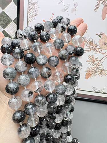 独特天然无优化老矿黑幽灵大颗粒圆珠14～15mmdiy手串项链搭配