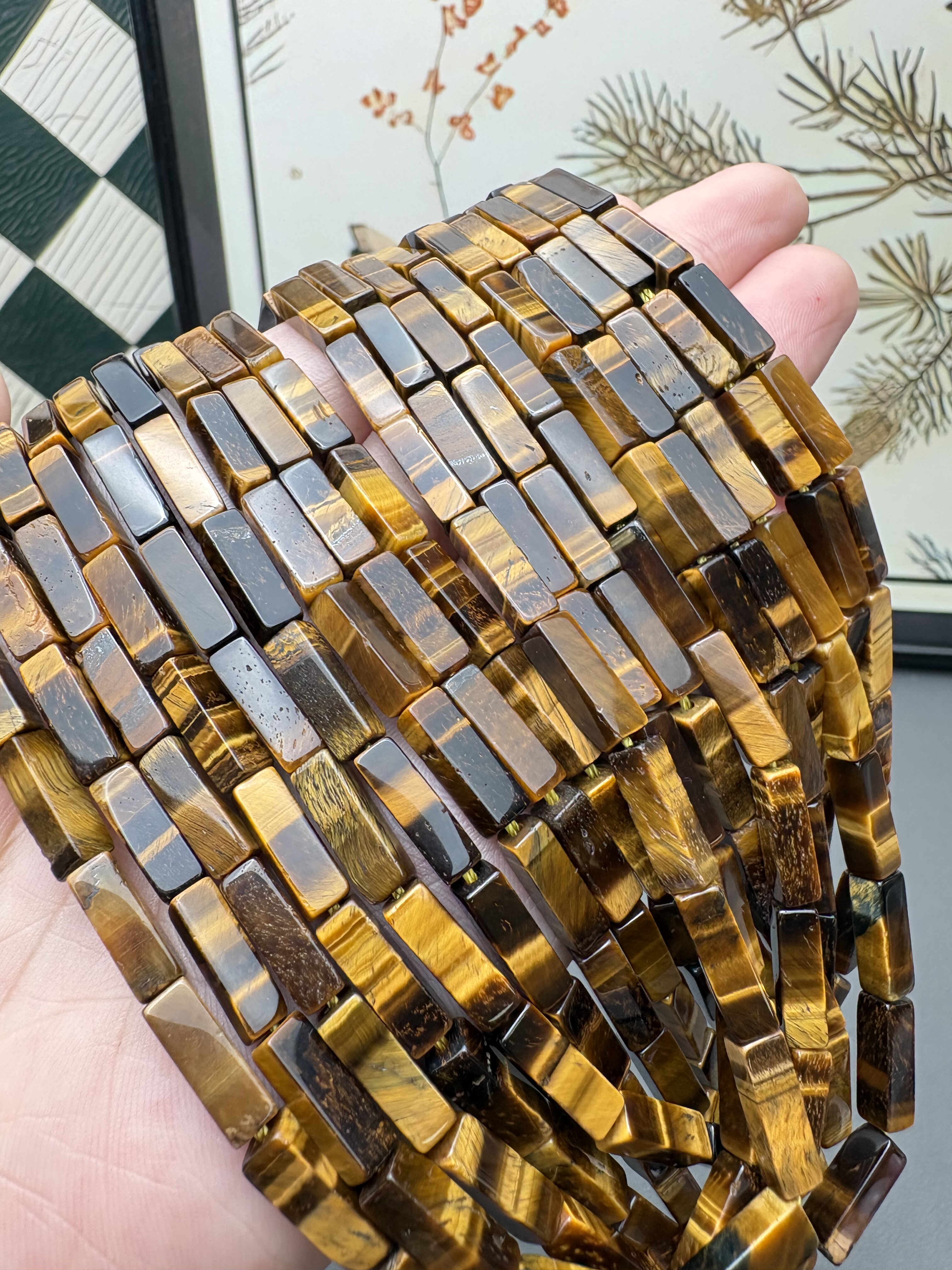 天然A级黄虎眼方管珠diy手串手链项链搭配半成品 约9*13mm