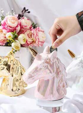 北欧ins风幻彩陶瓷节日礼存钱罐