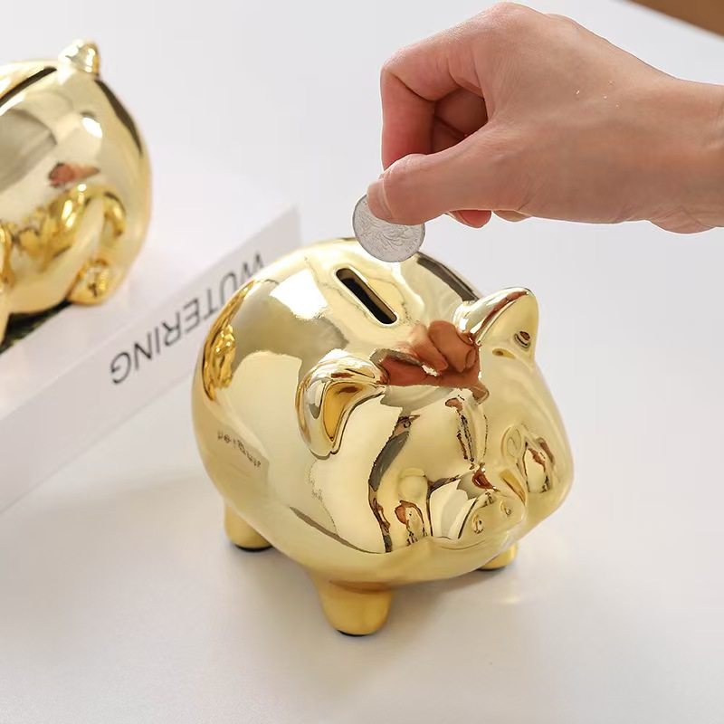 北欧陶瓷摆件储蓄罐陶瓷小金猪陶瓷存钱罐创意礼品桌装饰品客厅图片