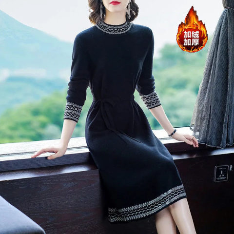 1688阿里巴巴亏本清仓处理女装秋冬季便宜加绒时尚气质妈妈连衣裙