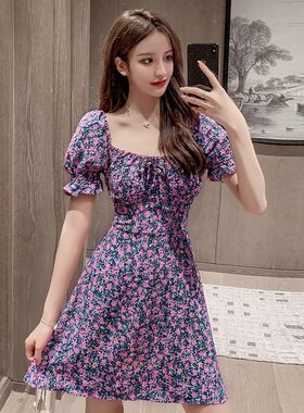 夏季碎花显瘦包臀短袖连衣裙子女