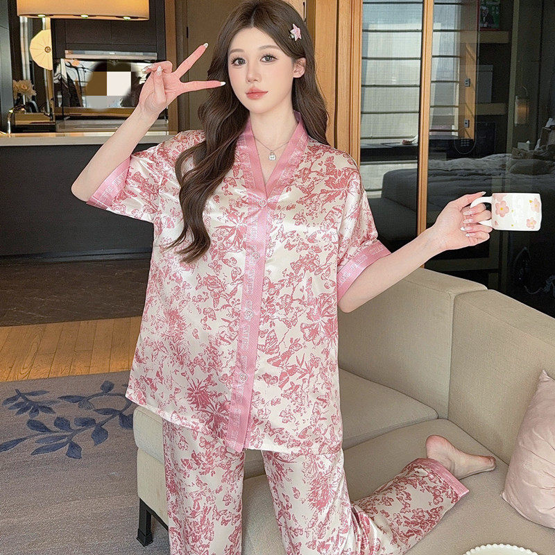 冰丝睡衣夏季女款2025年新款女士薄款短袖长裤两件套装丝绸家居服
