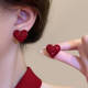 百搭红色爱心耳钉女可爱气质925银针过年耳环轻奢高级感新年耳饰