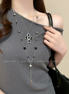 暗黑甜酷双层叠戴十字架项链