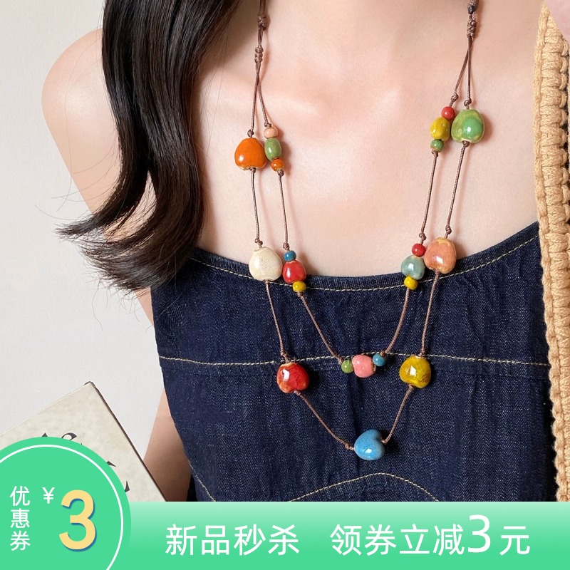 彩虹糖果~彩色爱心项链女款