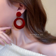 秋冬百搭新款 复古丝绒红绿撞色气质耳环港风几何圆形圈圈耳钉耳饰