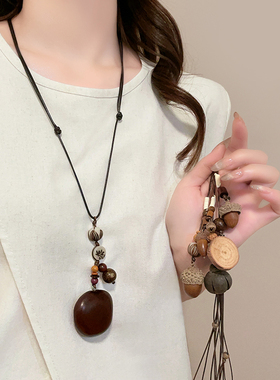 木质前调~国风长款蜡绳吊坠