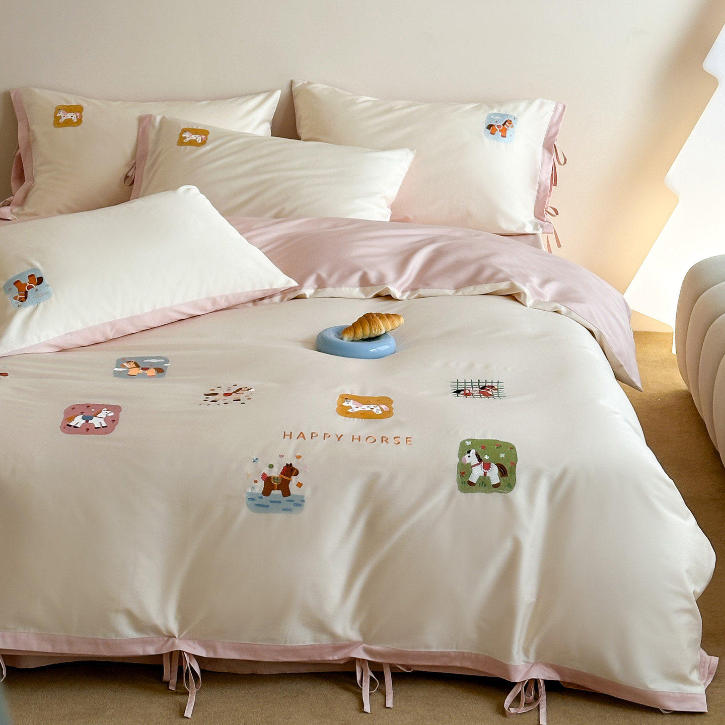 可爱卡通小马120支长绒棉全棉四件套儿童被套床单纯棉1.8床上用品