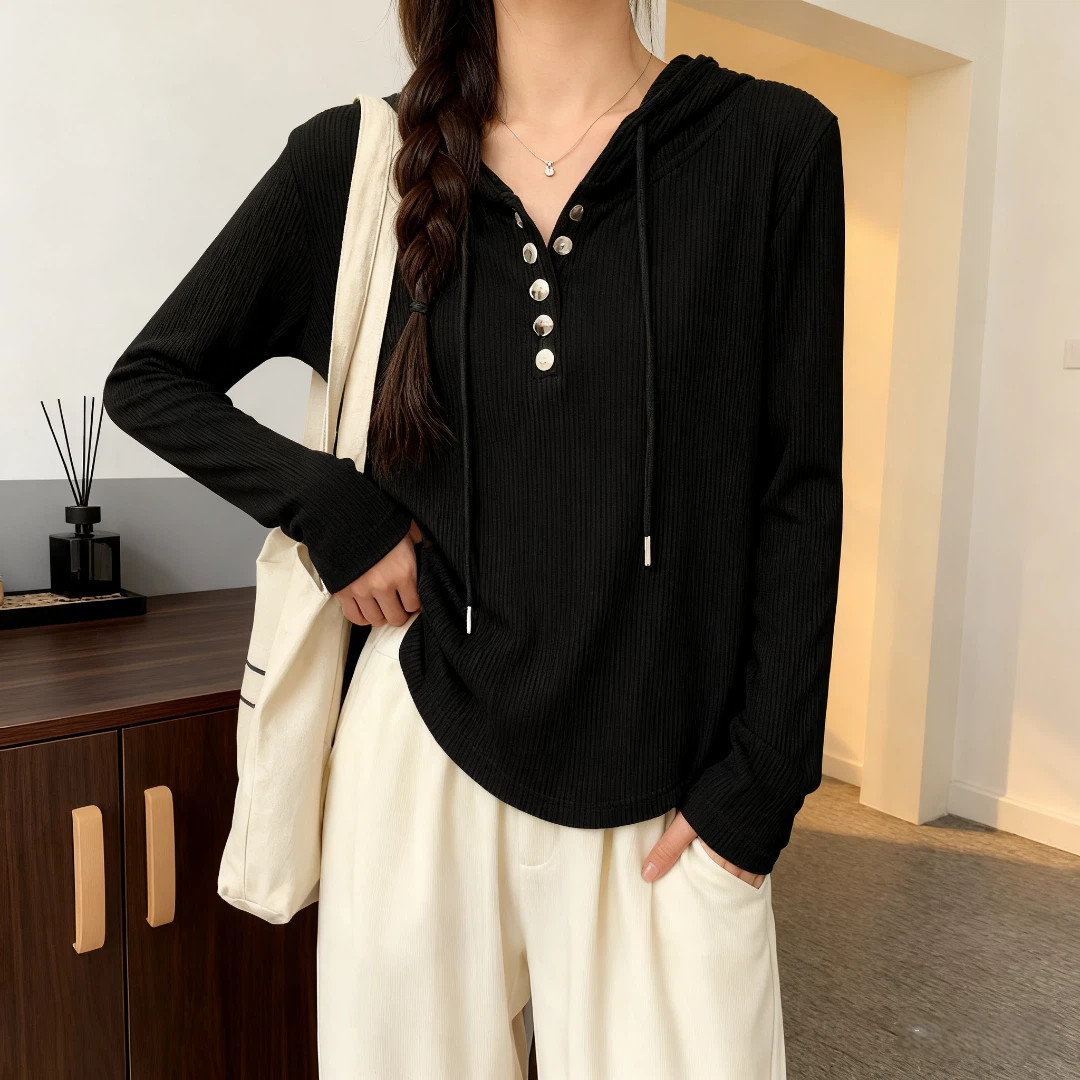 纯色薄款大码连帽卫衣正肩显瘦内搭打底衫女爆款秋冬修身长袖上衣