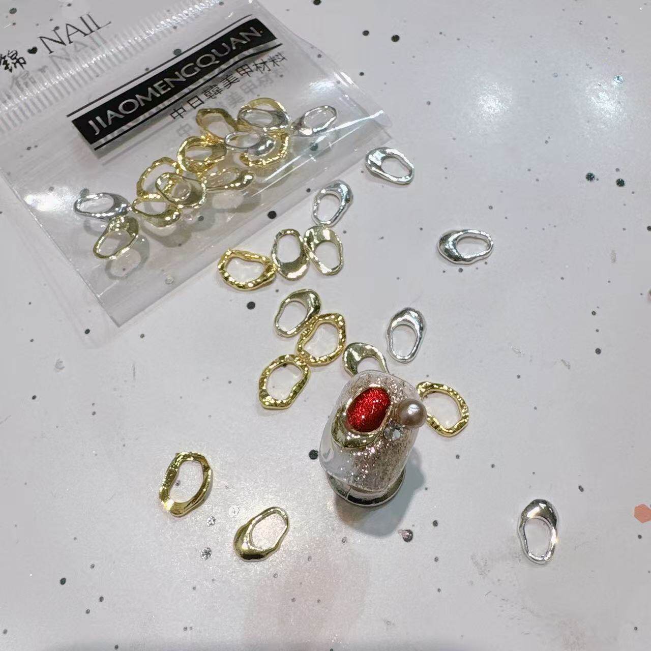 老钱风不规则金属圈混搭一包15美甲工具