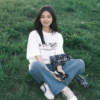 花灰色纯棉短袖t恤女夏季上衣