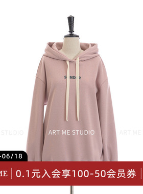 ARTME瓜瓜 韩系慵懒连帽抽绳卫衣女春季宽松遮肉字母印花长袖上衣