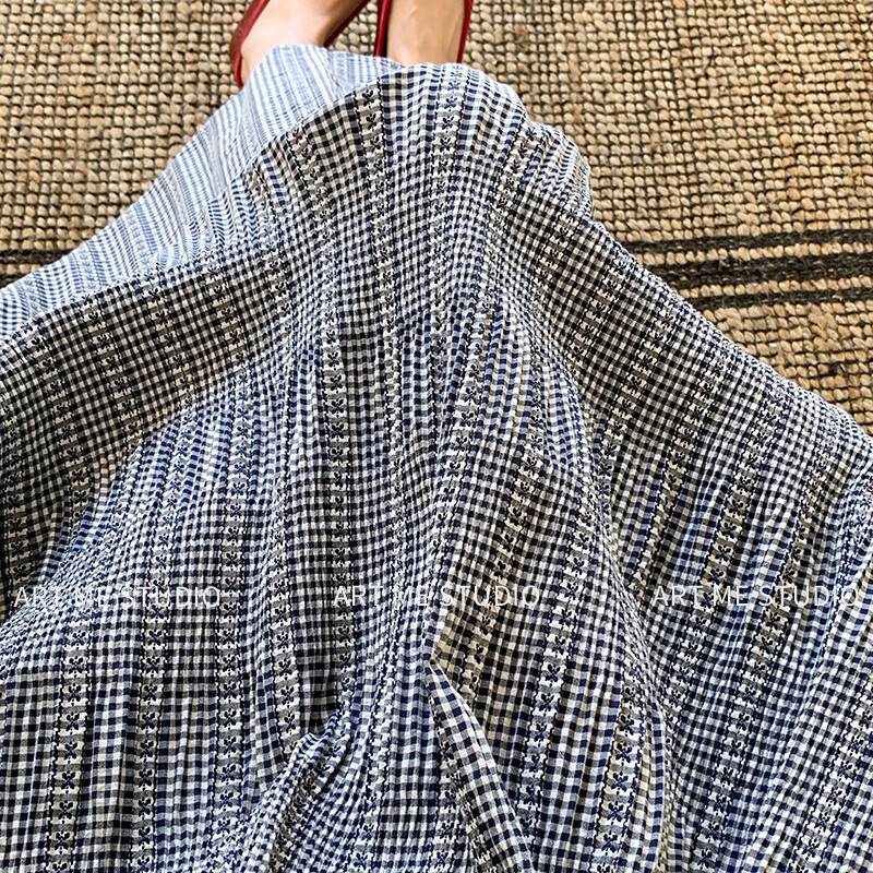ARTME瓜瓜复古格纹垂坠松弛感半裙女夏季通勤褶皱伞摆裙w10268z2r - 实物图