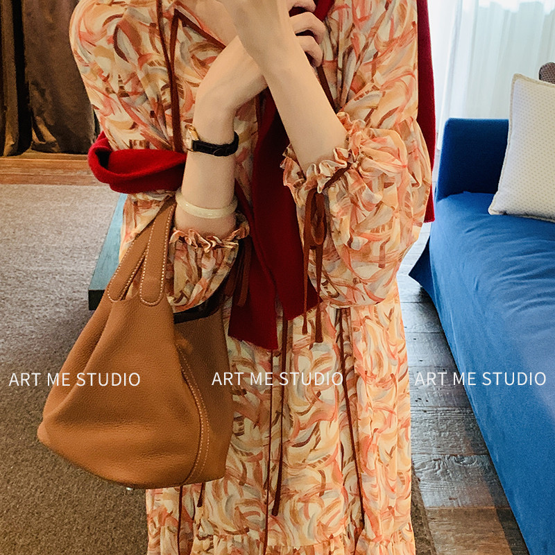 ARTME瓜瓜浪漫系显白慵懒肤色油画风度假出片仙女微肉友好连衣裙