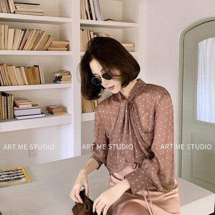 ARTME瓜瓜 纯欲微透波点蕾丝拼接衬衫女春季氛围感内搭吊带上衣