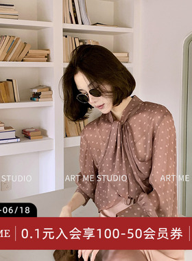 ARTME瓜瓜 纯欲微透波点蕾丝拼接衬衫女春季氛围感内搭吊带上衣
