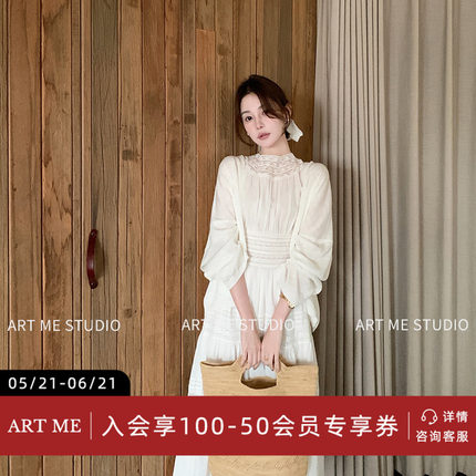 ARTME瓜瓜 莱赛尔亚麻蕾丝拼接无袖连衣裙女夏季收腰显瘦圆领上衣