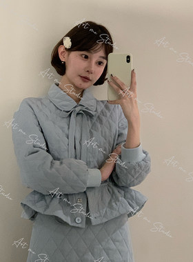 蝴蝶领结学院风收腰两色套装