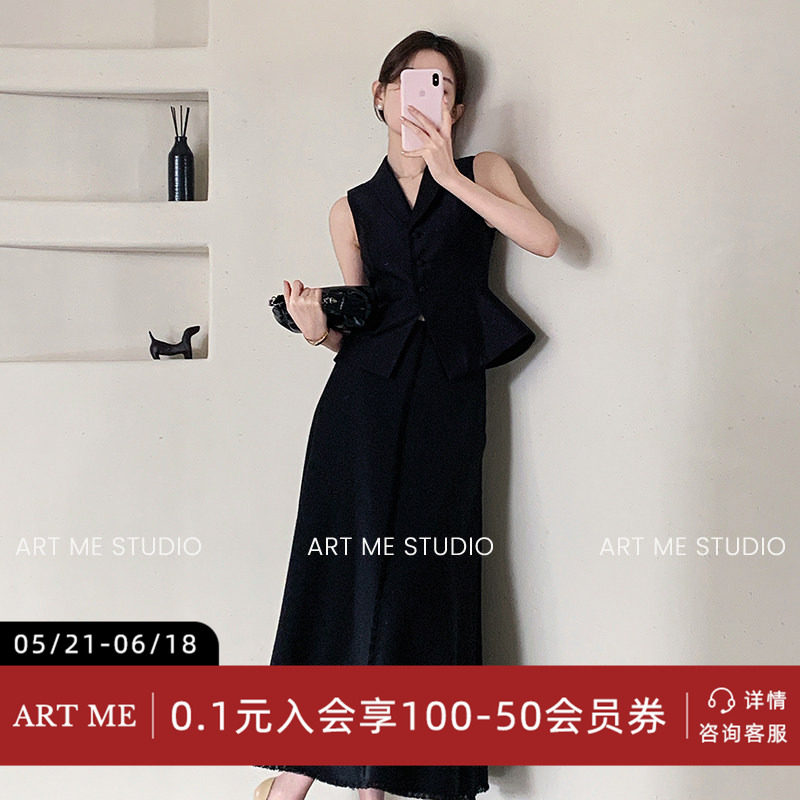 ARTME瓜瓜 伯爵羊毛混纺法式简约通勤西装马甲复古无袖翻领马夹