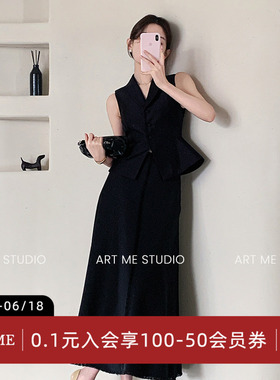 ARTME瓜瓜 伯爵羊毛混纺法式简约通勤西装马甲复古无袖翻领马夹