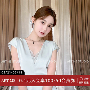 ARTME瓜瓜 琉璃光感丝滑天丝亚麻美神降临连肩袖收腰两色连衣裙