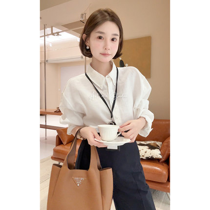 ARTME瓜瓜 高智感苎麻天丝纯色翻领衬衫女春季休闲通勤开衫外套