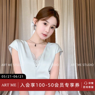 ARTME瓜瓜 琉璃光感丝滑天丝亚麻美神降临连肩袖收腰两色连衣裙