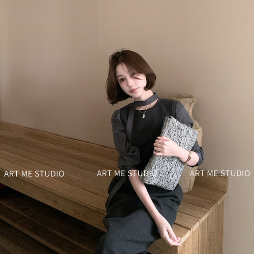 ARTME瓜瓜 清冷感修身无袖连衣裙女夏圆领收腰中长款裙w10159h1r