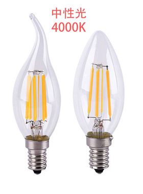 LED灯泡中性光4000K自然光爱迪生暖白尖泡E14螺口拉尾照明吊灯4W6