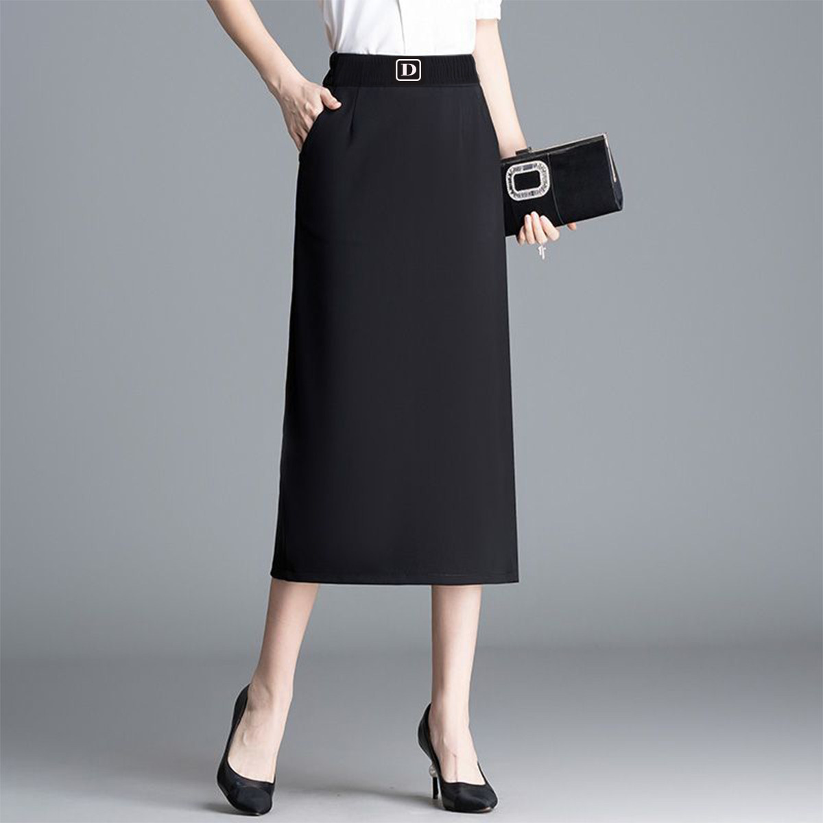 夏季新款有口袋开叉过膝中长裙半身裙2025年高腰百搭简约通勤透气,女装/女士精品,半身裙,淘宝优惠券,粉丝福利购,淘宝优惠卷