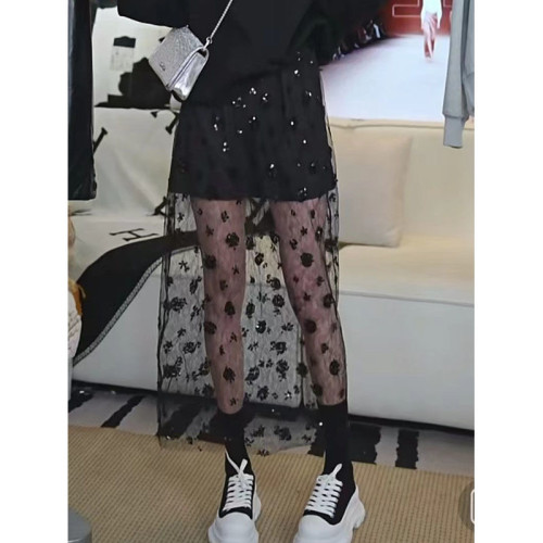 小众设计感镂空亮片微透蕾丝网纱半身裙春夏百搭气质叠穿裙子爆款